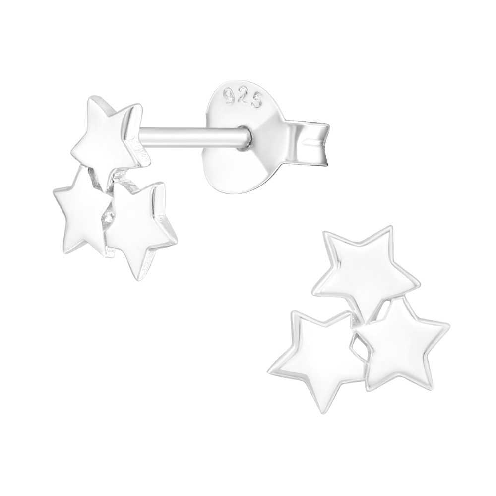3 csillag ezüst stift fülbevaló
