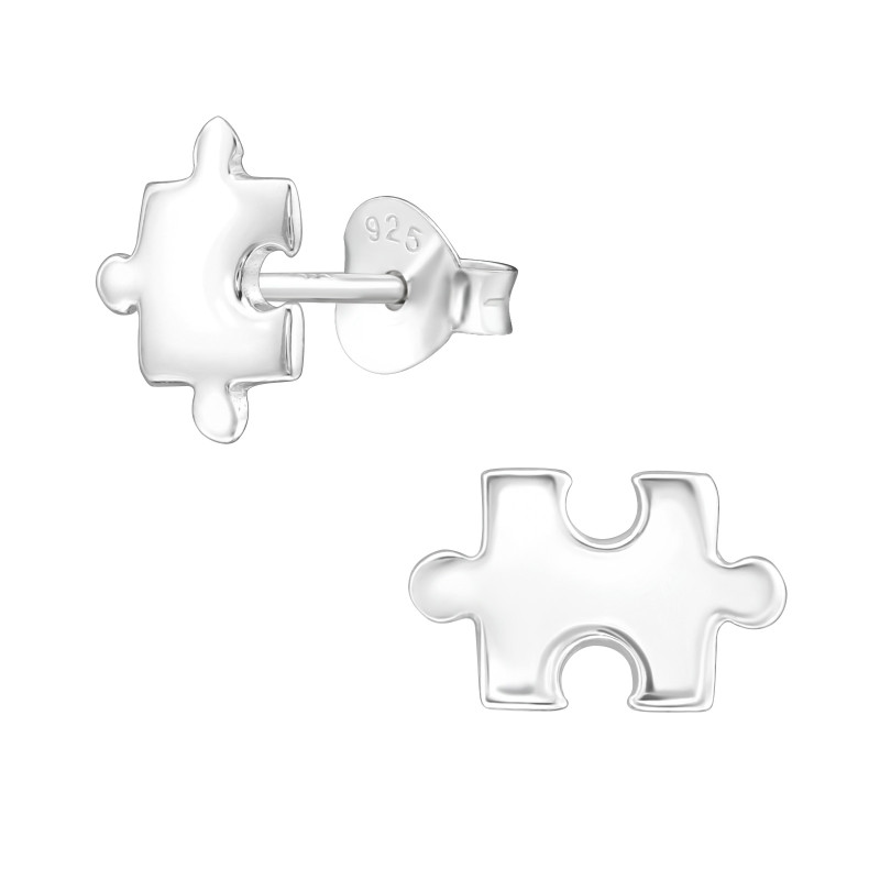Puzzle darabok ezüst stift fülbevaló