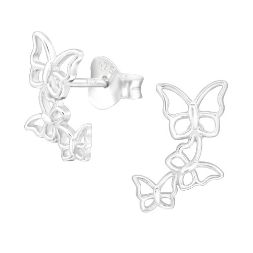 3 lepke ezüst stift fülbevaló