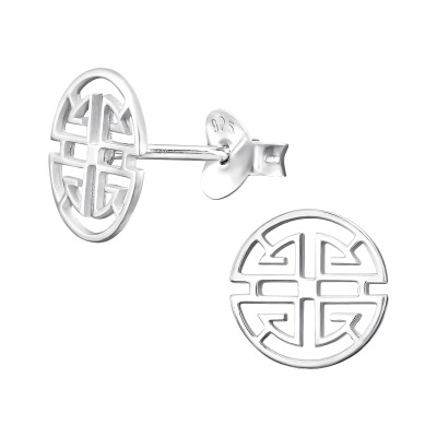 Kerek, görög mintás ezüst stift fülbevaló