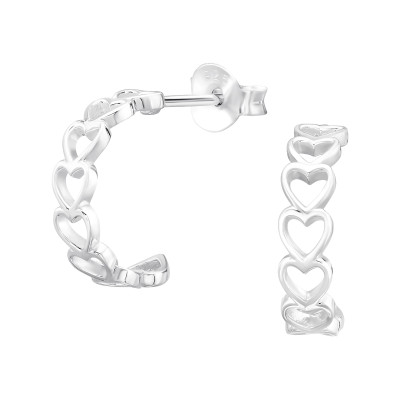 Félkarika szíves ezüst stift fülbevaló