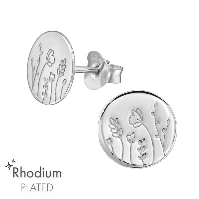 Kerek virágos ródiumos egyszerű 925 ezüst stift fülbevaló Kerek virágos ródiumos egyszerű 925 ezüst stift fülbevaló