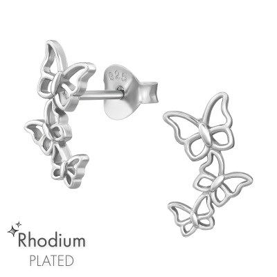 3 lepke ródiumos elegáns 925 ezüst stift fülbevaló 3 lepke ródiumos elegáns 925 ezüst stift fülbevaló