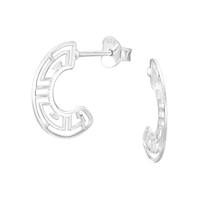 Görög mintás félkarika egyszerű 925 ezüst stift fülbevaló