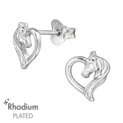 Lovas szíves ezüst stift fülbevaló, ródium bevonattal