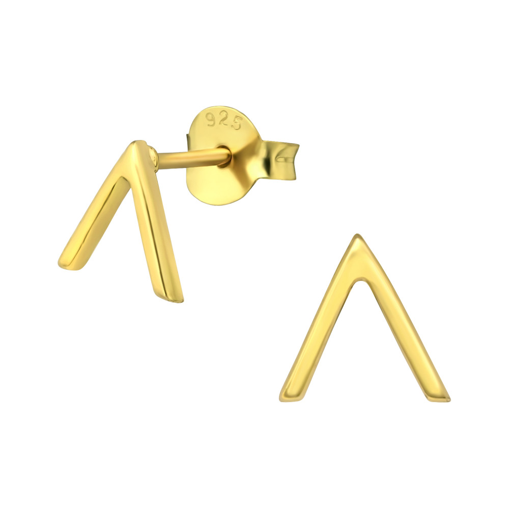 Fordított v forma ezüst stift fülbevaló, 24k aranyozott Fordított v forma ezüst stift fülbevaló, 24k aranyozott