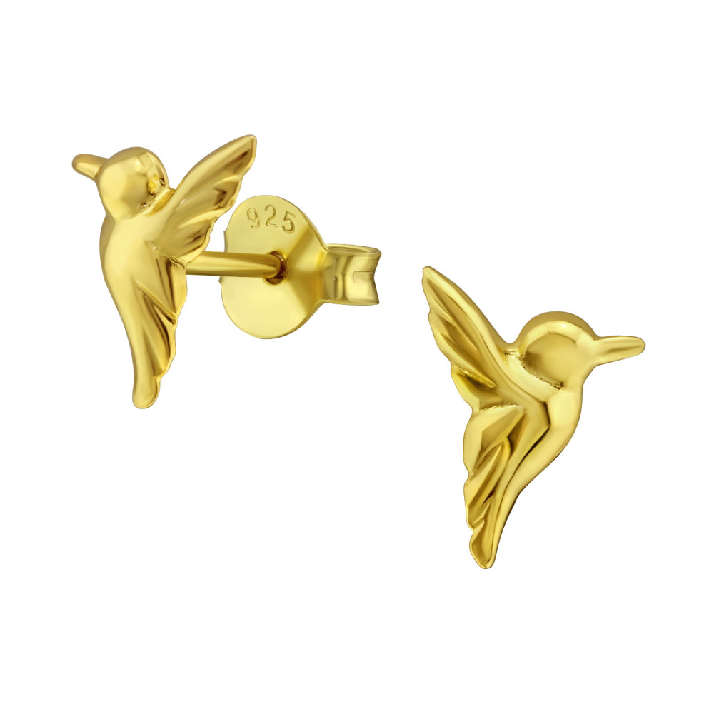 Madár ezüst stift fülbevaló, 24k aranyozott Madár ezüst stift fülbevaló, 24k aranyozott