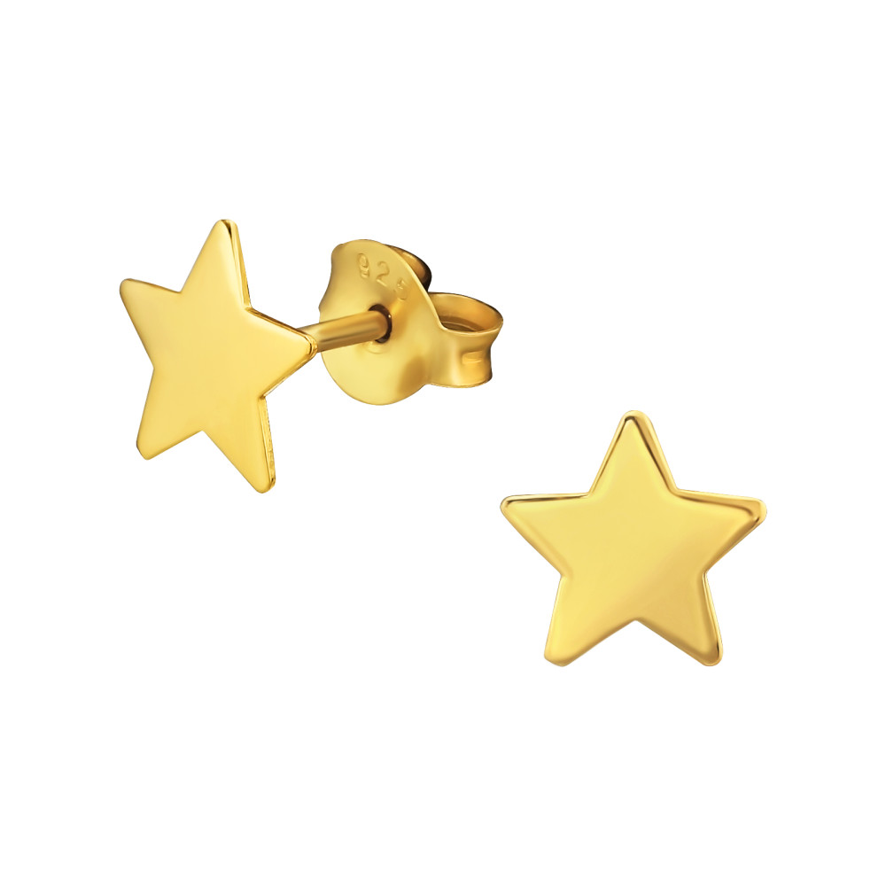 Csillag ezüst stift fülbevaló, 24k aranyozott Csillag ezüst stift fülbevaló, 24k aranyozott