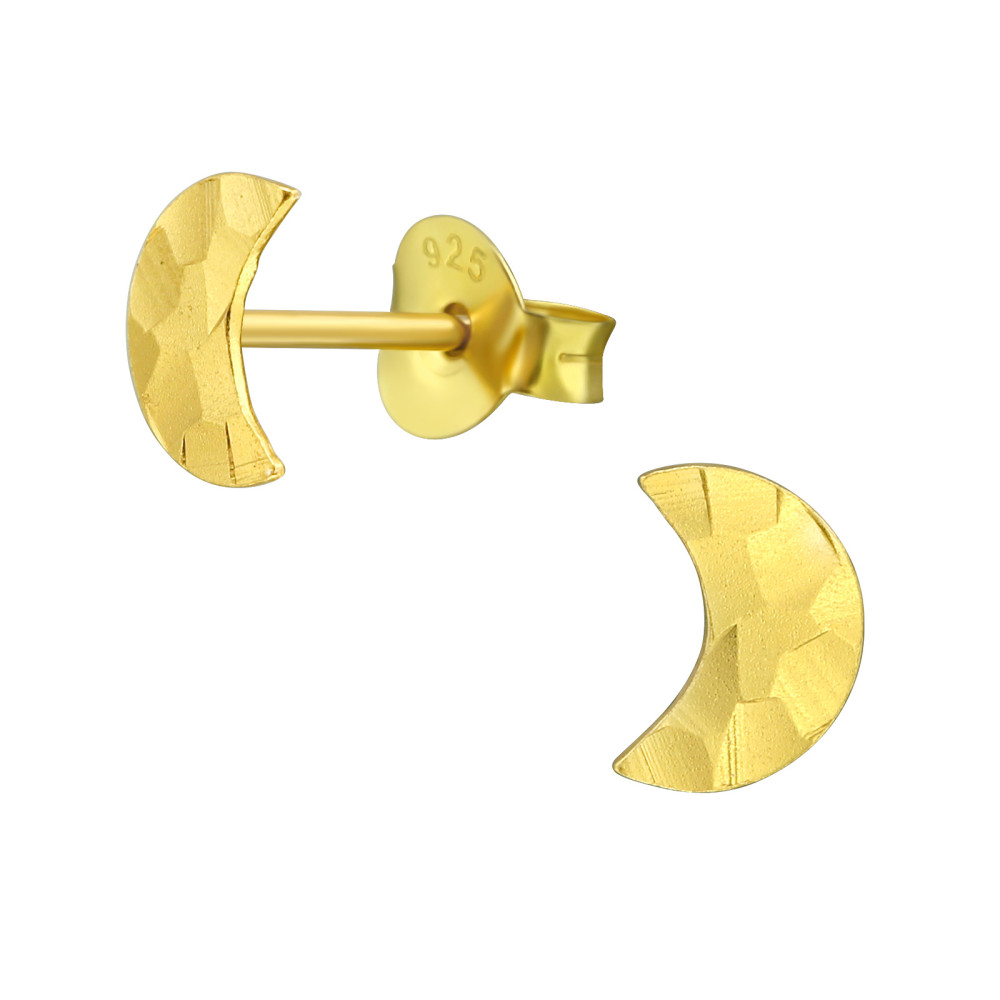 Hold ezüst stift fülbevaló, 24k aranyozott Hold ezüst stift fülbevaló, 24k aranyozott