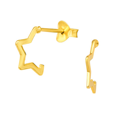 Csillag félkarika ezüst stift fülbevaló, 24k aranyozott