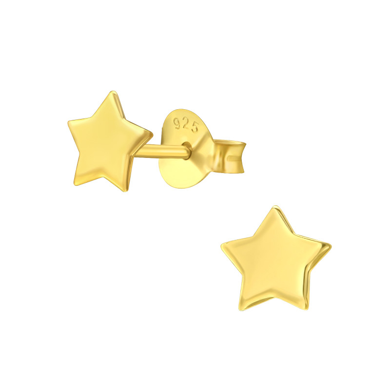Csillag ezüst stift fülbevaló, 24k aranyozott Csillag ezüst stift fülbevaló, 24k aranyozott