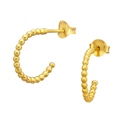 Pontozott félkarika ezüst stift fülbevaló, 24k aranyozott