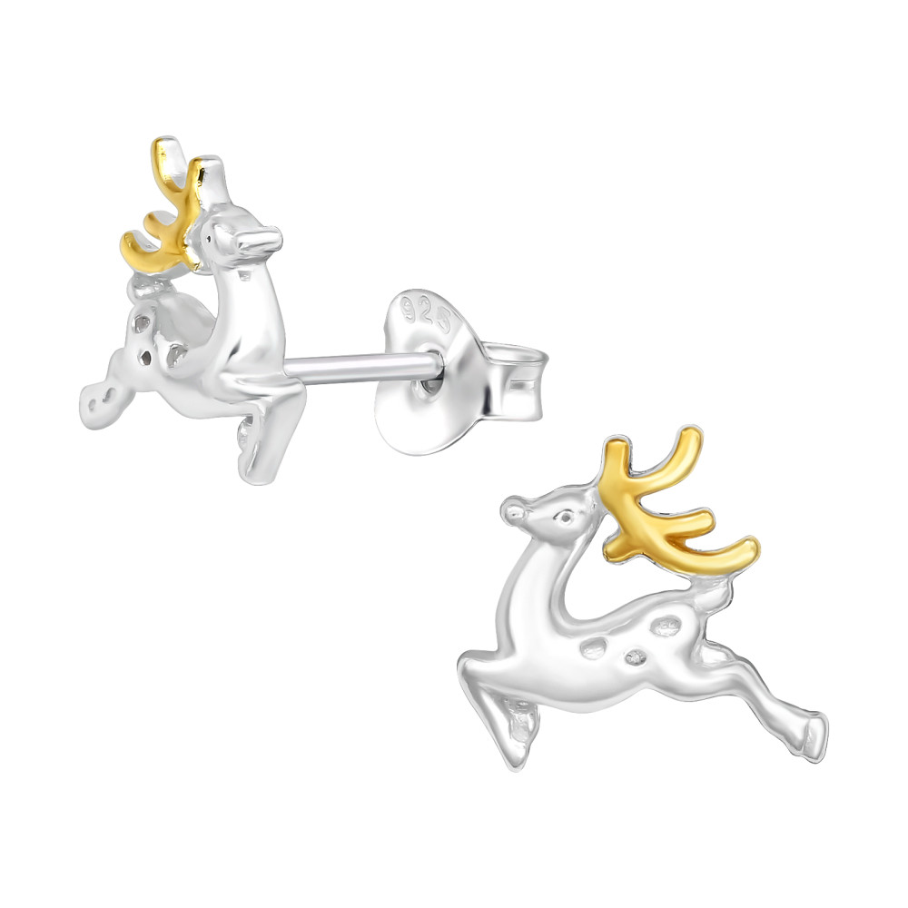 Szarvas ezüst stift fülbevaló, 24k aranyozott Szarvas ezüst stift fülbevaló, 24k aranyozott