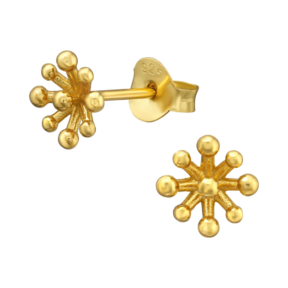 Modern, virágmintás alakú ezüst stift fülbevaló, 24k aranyozott Modern, virágmintás alakú ezüst stift fülbevaló, 24k aranyozott