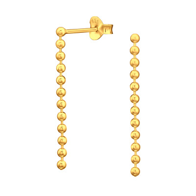 Hosszú, lógó gyöngyszemek ezüst stift fülbevaló, 24k aranyozott