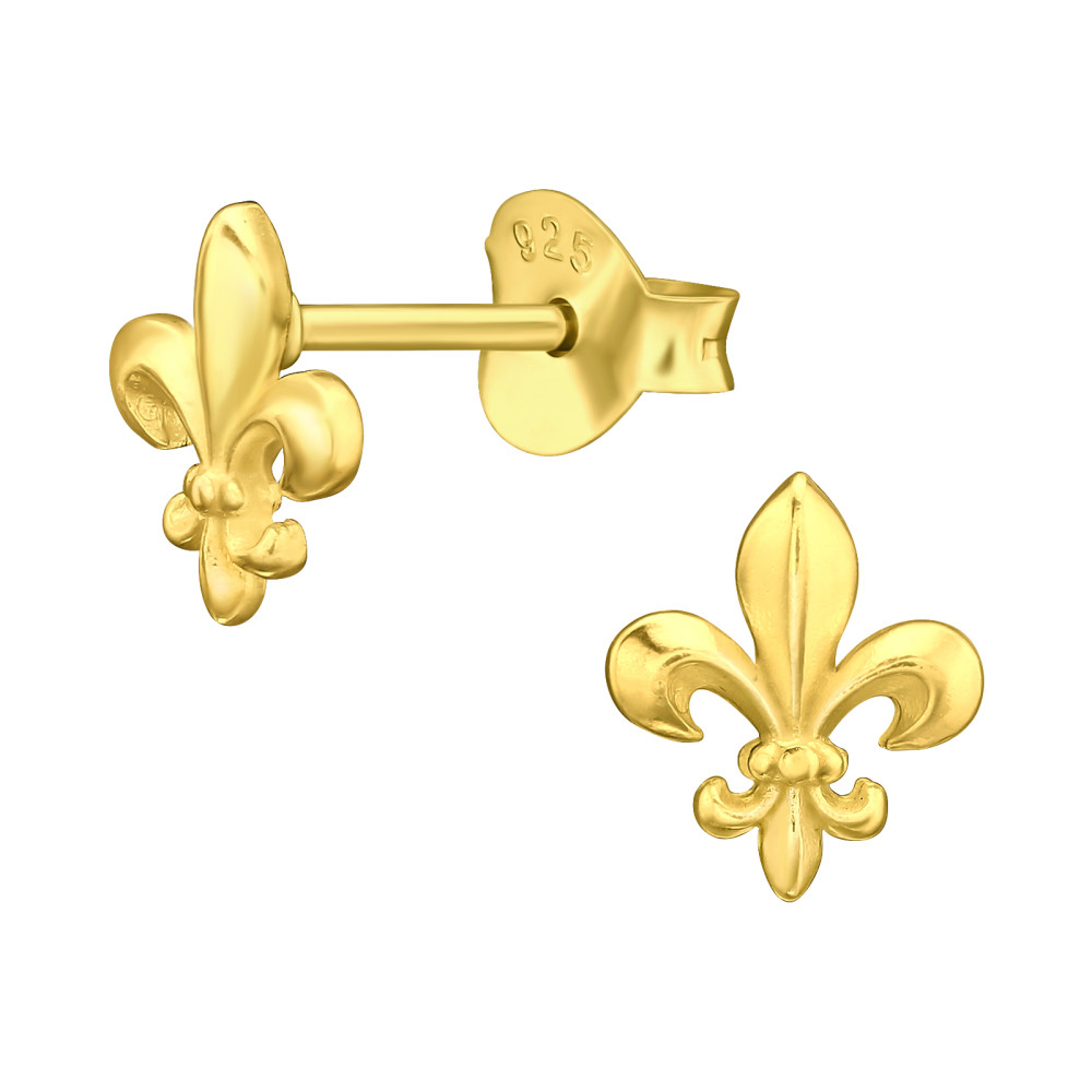 Modern tulipánvirág ezüst stift fülbevaló, 24k aranyozott