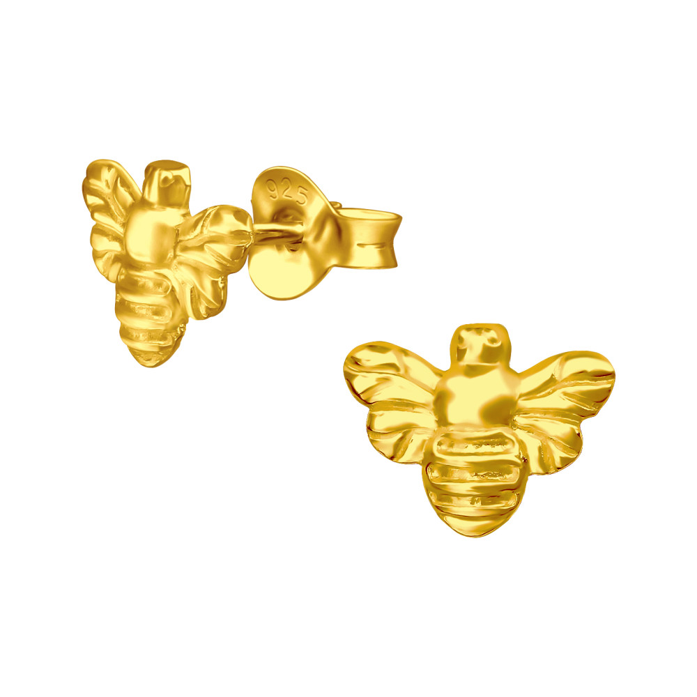 Méhecske ezüst stift fülbevaló, 24k aranyozott Méhecske ezüst stift fülbevaló, 24k aranyozott