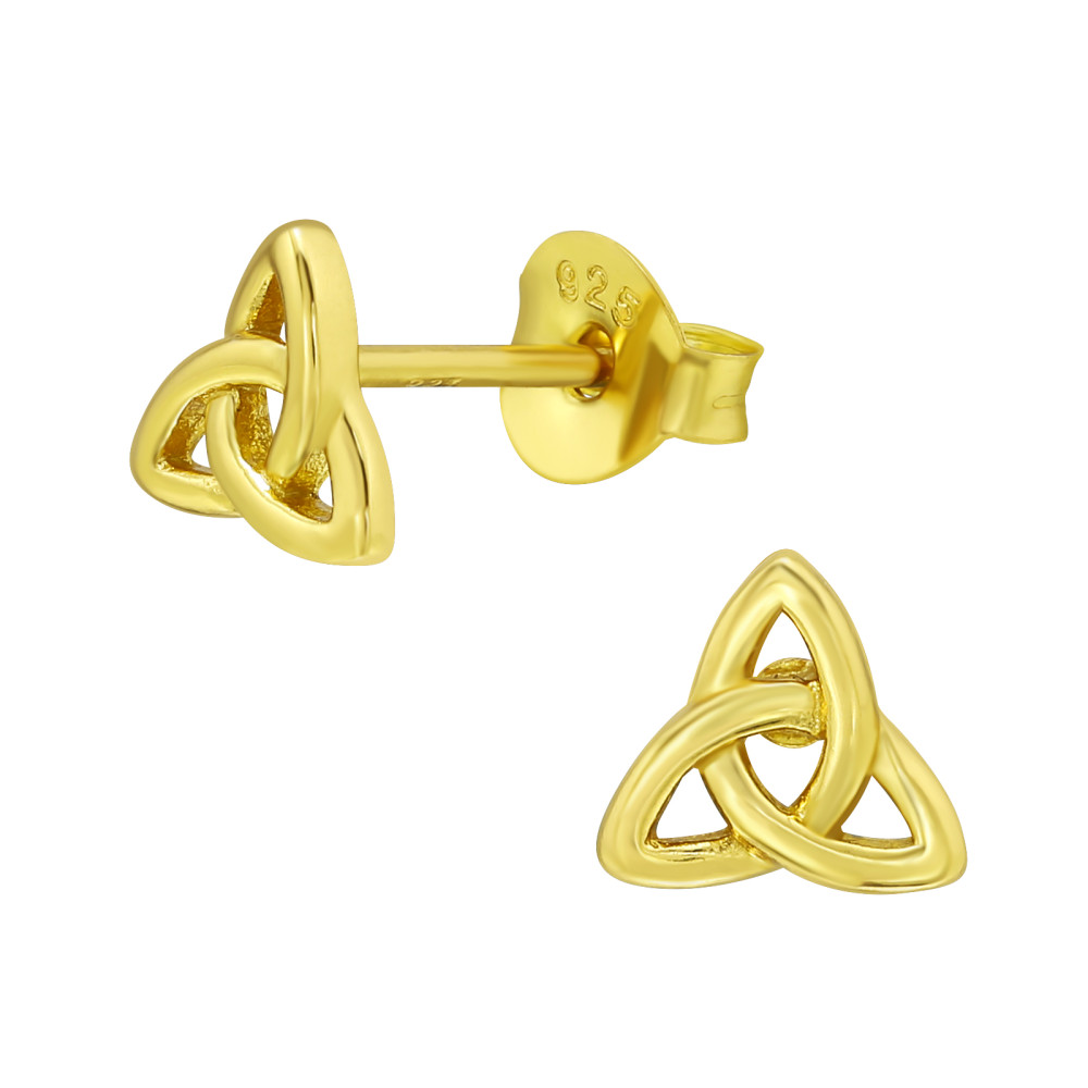 Háromszög utánzatú, ovális alakú ezüst stift fülbevaló, 24k aranyozott Háromszög utánzatú, ovális alakú ezüst stift fülbevaló, 24k aranyozott