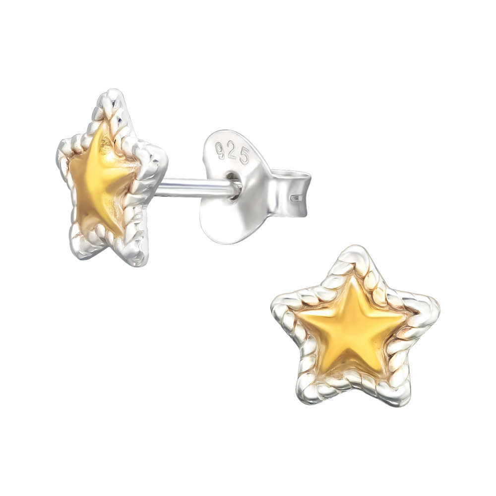 Dupla csillag ezüst stift fülbevaló, 24k aranyozott Dupla csillag ezüst stift fülbevaló, 24k aranyozott