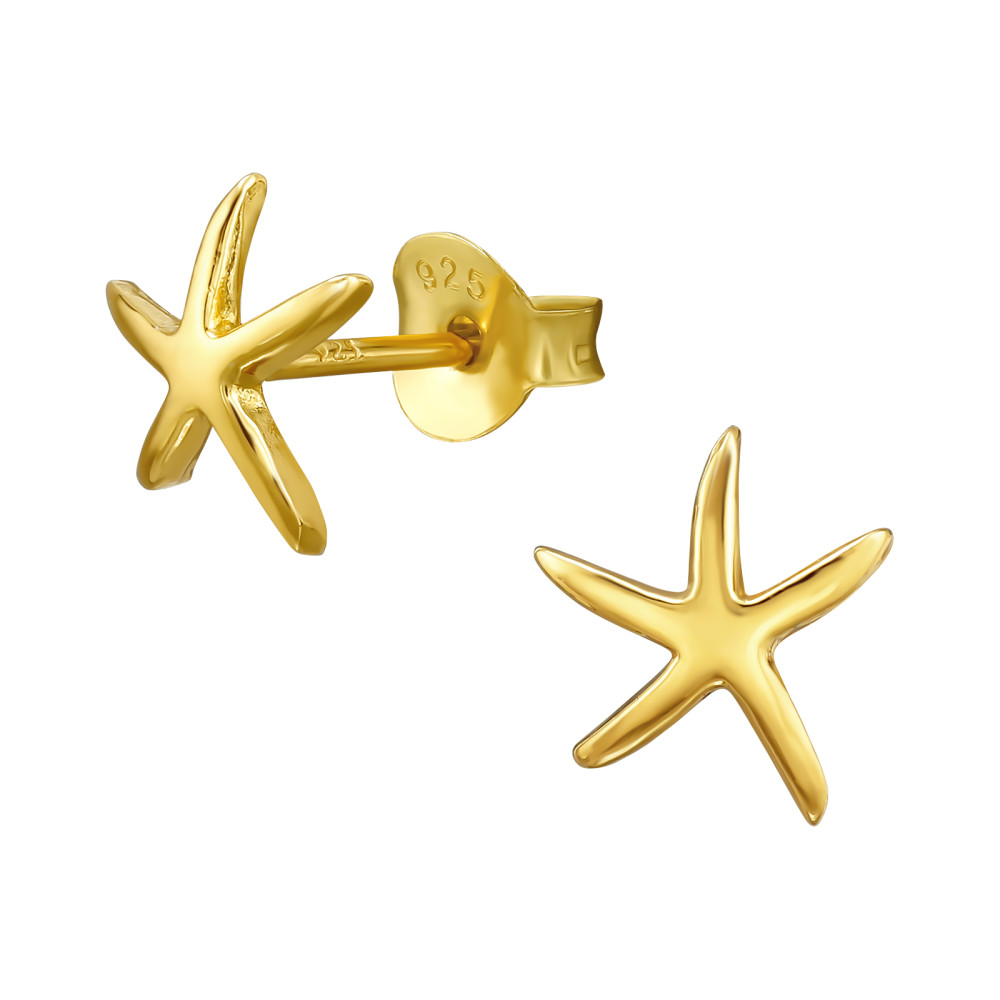 Tengeri csillag ezüst stift fülbevaló, 24k aranyozott Tengeri csillag ezüst stift fülbevaló, 24k aranyozott