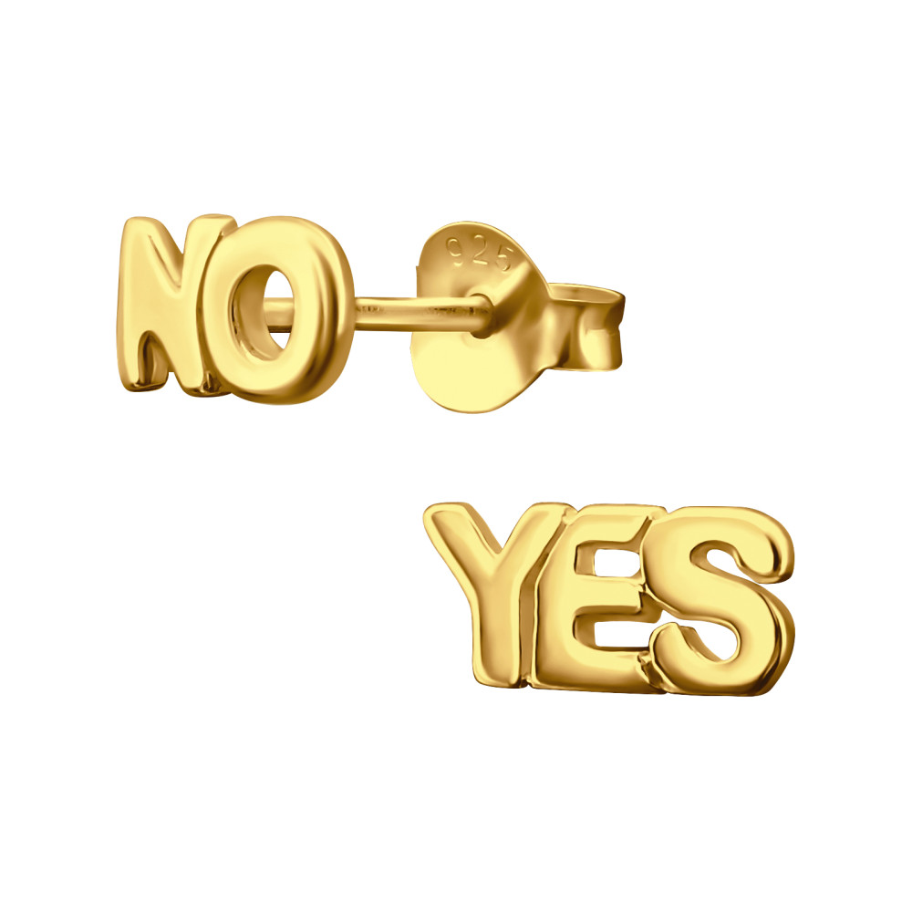 Yes no felirat ezüst stift fülbevaló, 24k aranyozott Yes no felirat ezüst stift fülbevaló, 24k aranyozott