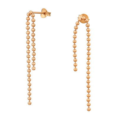 Pontozott láncos ezüst stift fülbevaló, 18k rózsa aranyozott