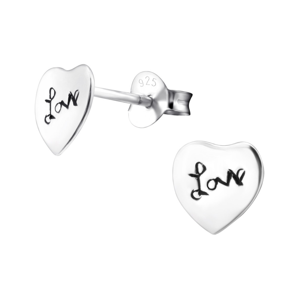 Szív love felirattal ezüst stift fülbevaló Szív love felirattal ezüst stift fülbevaló
