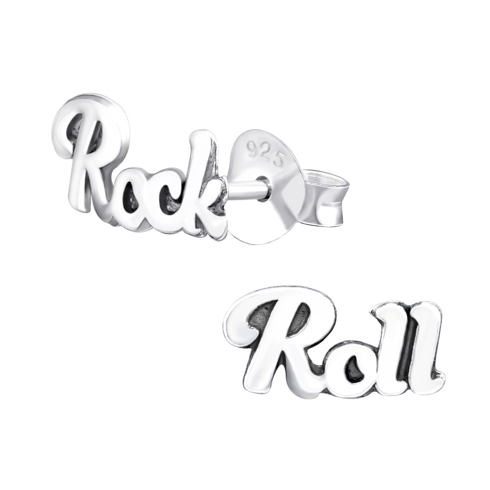 Rock roll feliratú ezüst stift fülbevaló