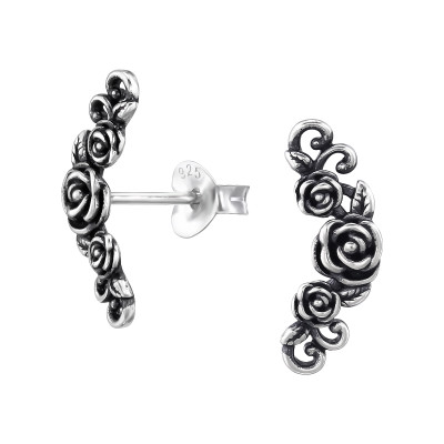 Ívelt rózsás oxidált egyszerű 925 ezüst stift fülbevaló