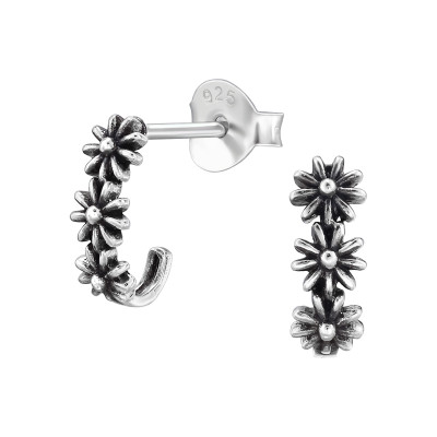 3 virágos oxidált egyszerű 925 ezüst stift fülbevaló 3 virágos oxidált egyszerű 925 ezüst stift fülbevaló