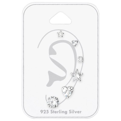 Csillag, kör, szív asszimetrikus ezüst stift  fülbevaló szett kártyán - 35250EKW