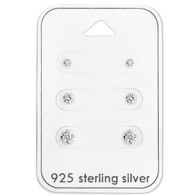 Cirkónia köves ezüst stift gyerek fülbevaló szett kártyán