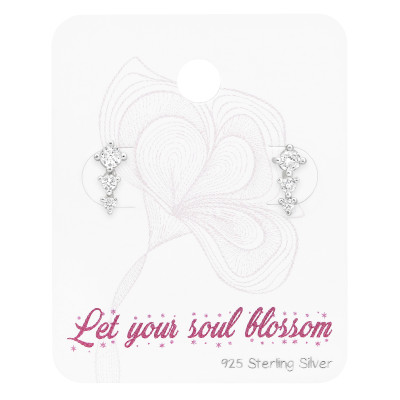 Három rombusz cirkónia köves ezüst stift fülbevaló ékszerszett kártyán