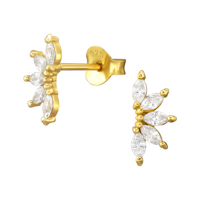 Aranyozott levelek fehér cirkónia köves 925 ezüst stift fülbevaló Aranyozott levelek fehér cirkónia köves 925 ezüst stift fülbevaló