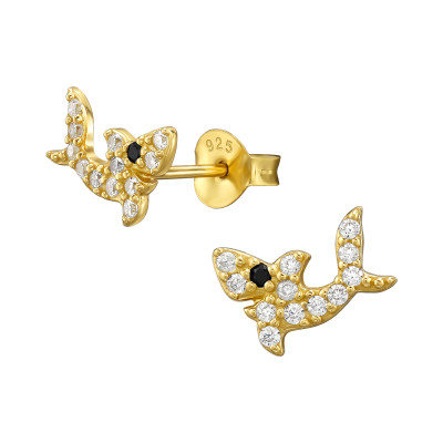 Cápa fehér cirkónia köves 925 ezüst stift fülbevaló