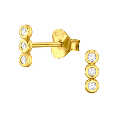 3 köves stift női fülbevaló 24k aranyozott, 925 ezüst