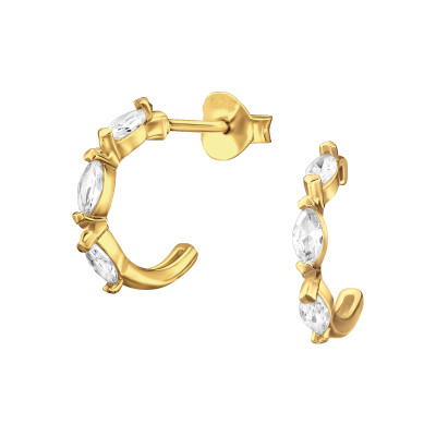 Cirkónia félkarika stift női fülbevaló 24k aranyozott, 925 ezüst