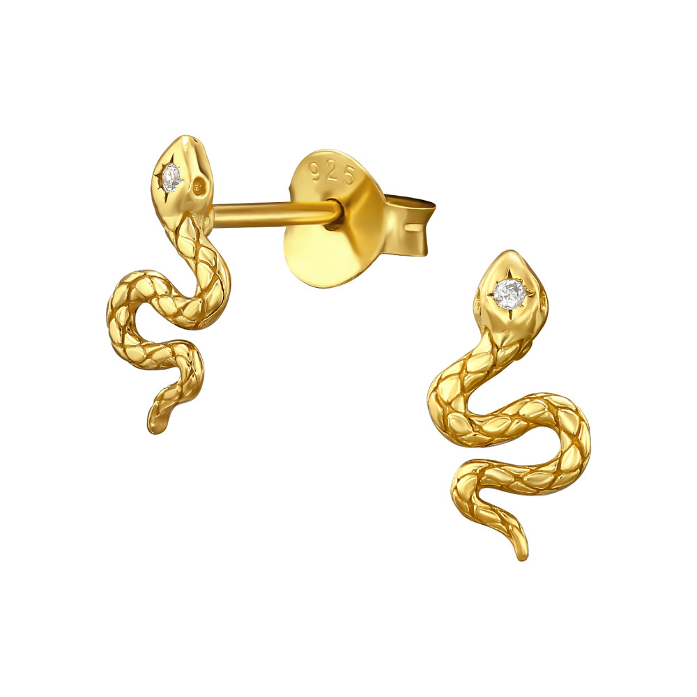 Kígyó 24k aranyozott ezüst stift fülbevaló Kígyó 24k aranyozott ezüst stift fülbevaló