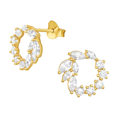 Koszorú fehér vágott cirkónia köves 925 ezüst stift fülbevaló