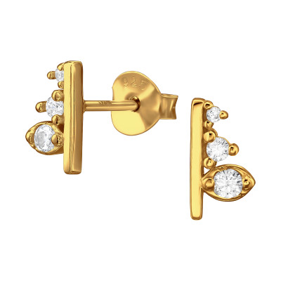 Faágas fehér cirkónia köves 925 ezüst stift fülbevaló, aranyozott