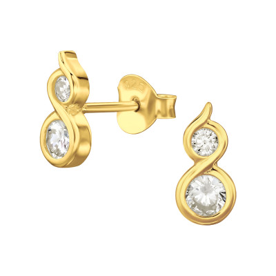 Homokóra fehér cirkónia köves 925 ezüst stift fülbevaló, aranyozott