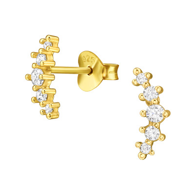 Íves sok fehér cirkónia köves 925 ezüst stift fülbevaló, aranyozott