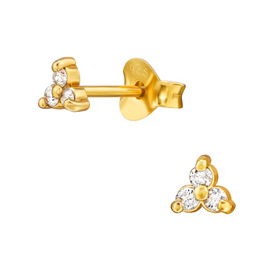 3 köves, aranyozott elegáns, finom ezüst fülbevaló, cirkónia köves