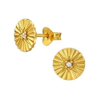 Rovátkás kerek stift női fülbevaló 24k aranyozott, 925 ezüst
