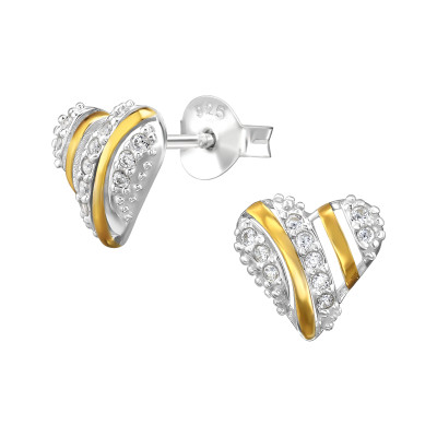 Szíves alkalmi elegáns, finom ezüst fülbevaló, cirkónia köves