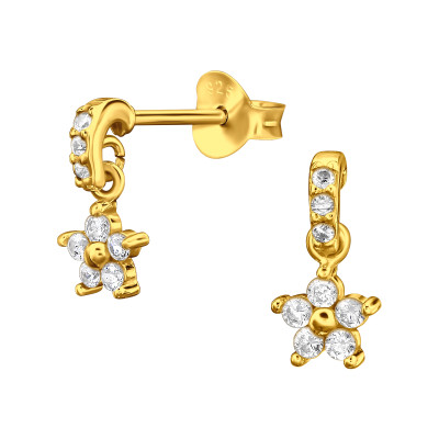 Lógó csillag aranyozott elegáns, finom ezüst fülbevaló, cirkónia köves