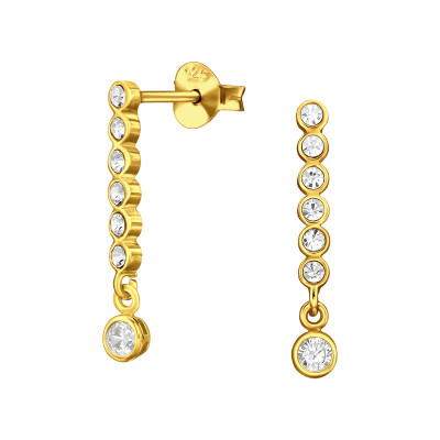 Köves soros elegáns, finom ezüst fülbevaló, cirkónia köves, aranyozott