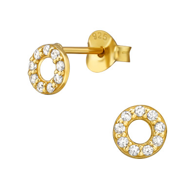 Kerek, aranyozott elegáns, finom ezüst fülbevaló, cirkónia köves