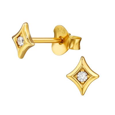 Sarkcsillag elegáns, finom ezüst fülbevaló, cirkónia köves, aranyozott