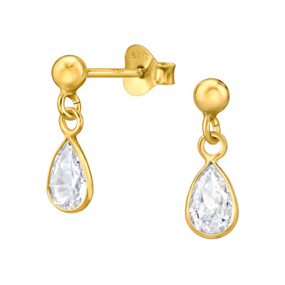 Csepp formájú, aranyozott elegáns, finom ezüst fülbevaló, cirkónia köves